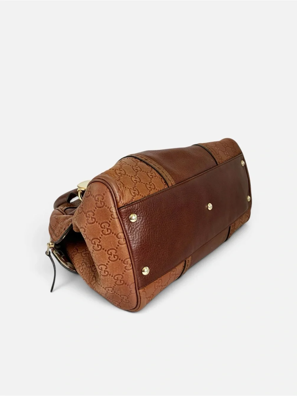 Gucci Brown Leather and GG Canvas Satchel with Gold Hardware